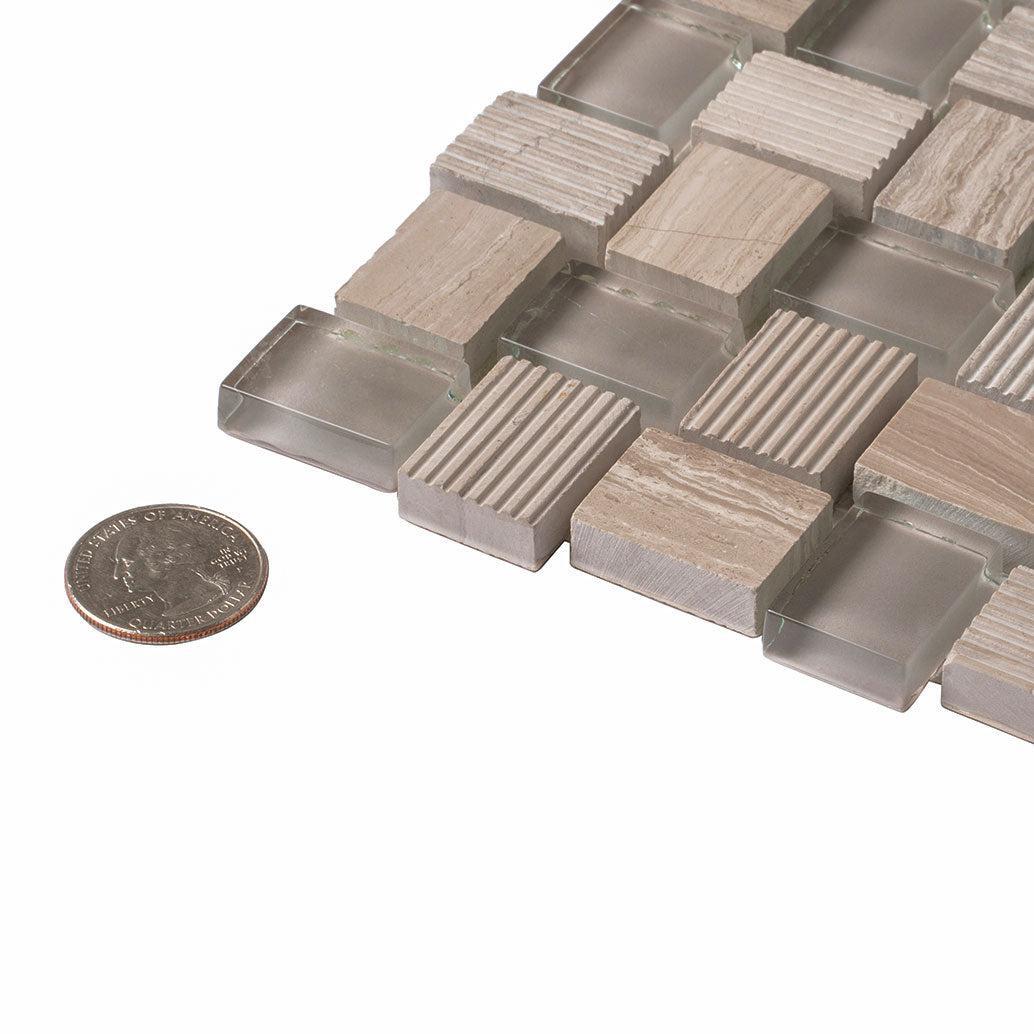 Textured Mini Brick Wooden Beige And Glass Mosaic Tile | Tile Club