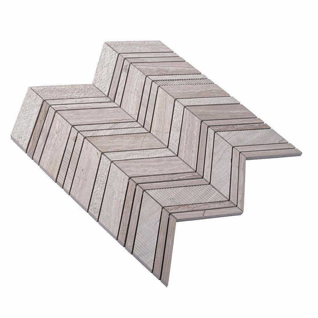 Textured Wooden Beige Chevron Marble Mosaic Tile | Tile Club