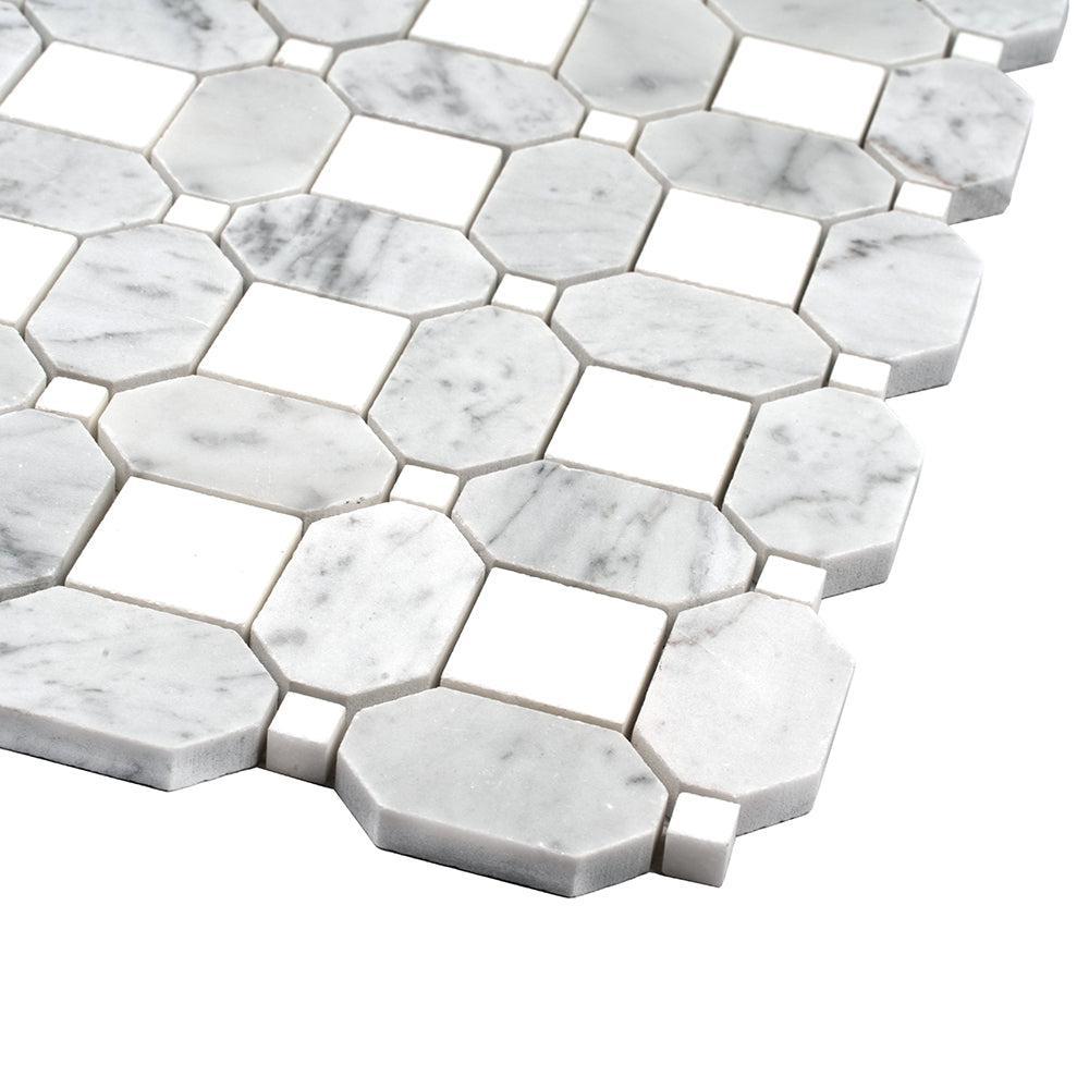 Thassos Square And Carrara Octagon Marble Mosaic Tile | Tile Club