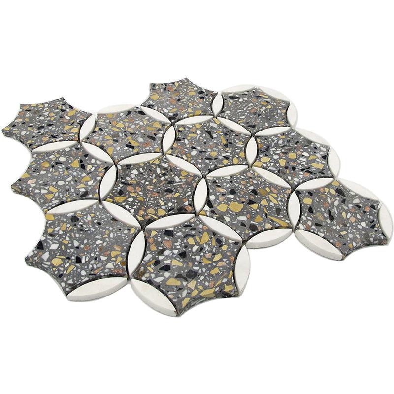 Gray and White Terrazzo Fleur Mosaic Tile