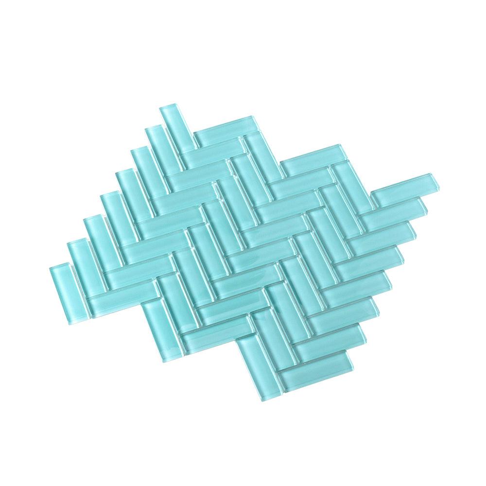 Turquoise Herringbone Glass Tile | Tile Club