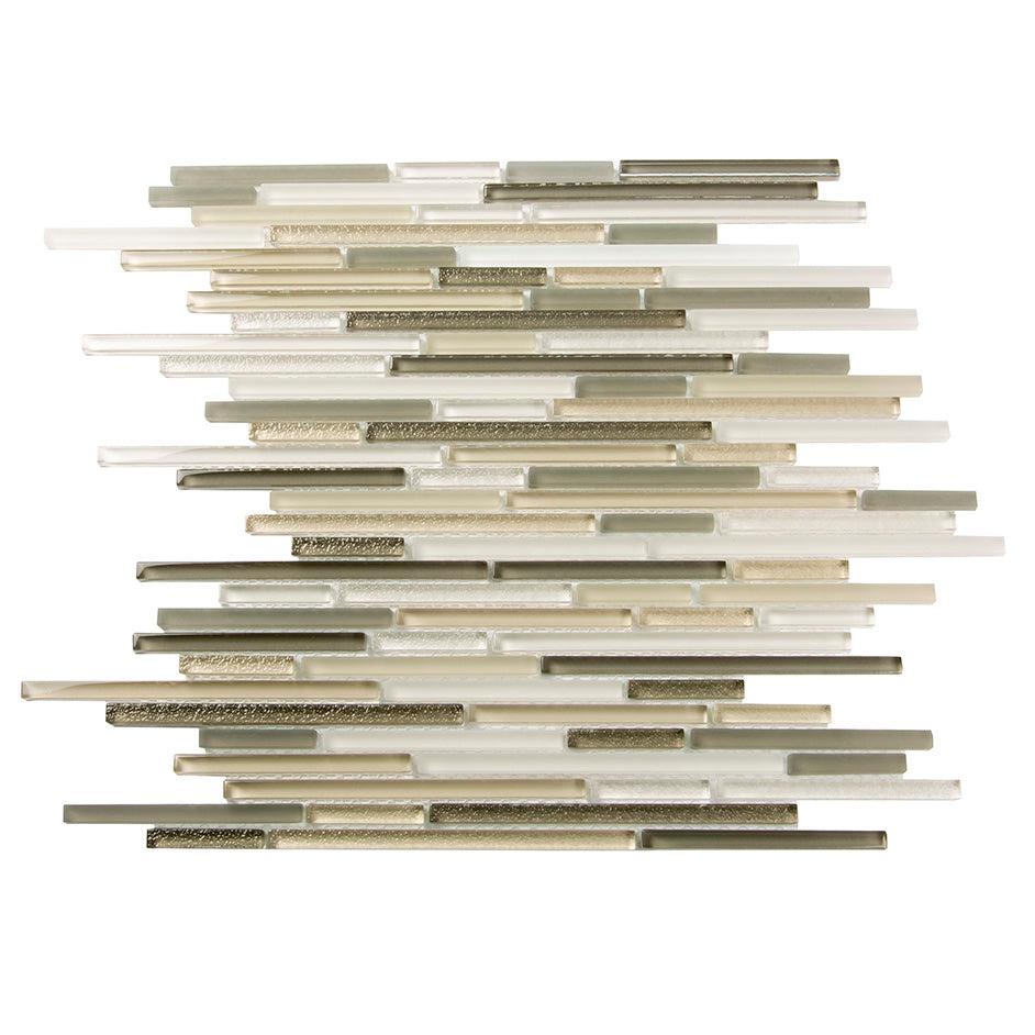 Waterfall Beige & White Linear Glass Mosaic Tile Sample