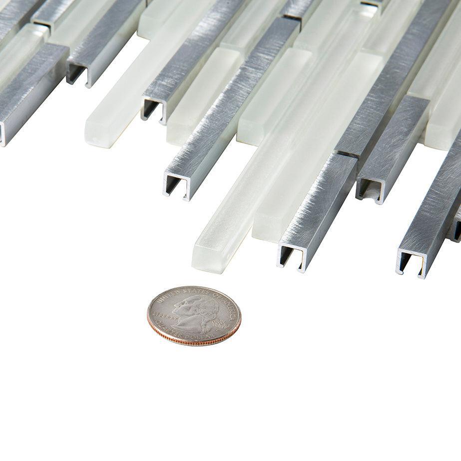 Waterfall Silver White Linear Glass & Metal Mosaic Tile | Tile Club