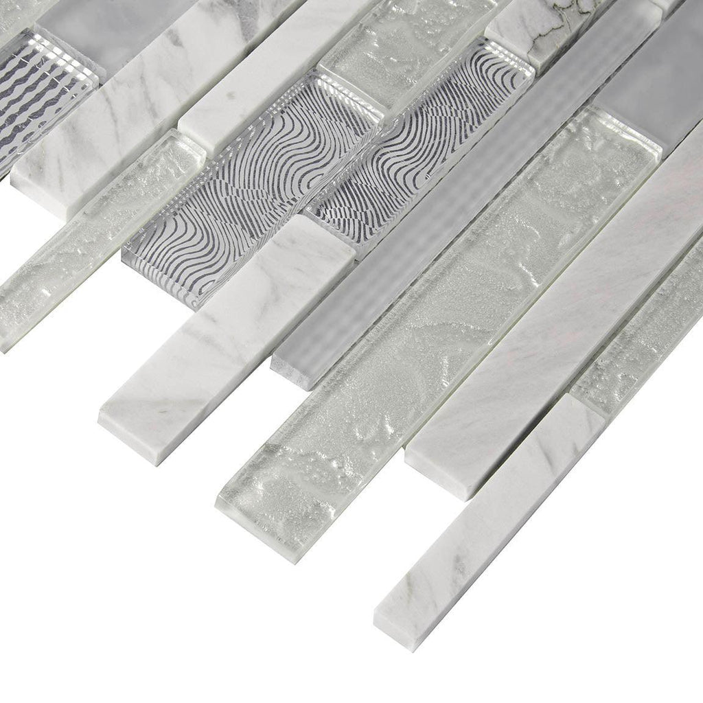 Waterfall Waves White Linear Glass Mosaic Tile | Tile Club