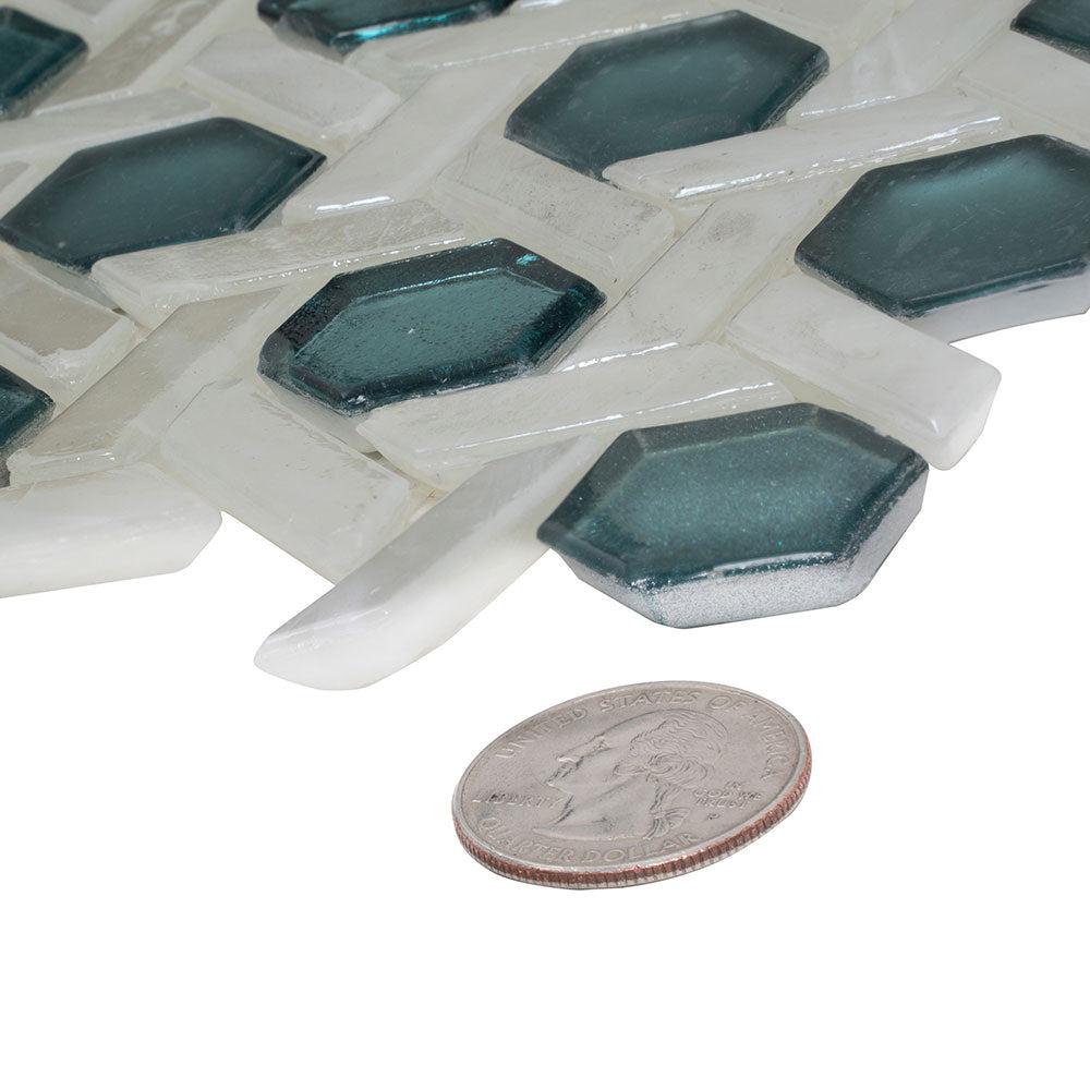 White Emerald Weaved Hexagon Glass Mosaic Tile | Tile Club