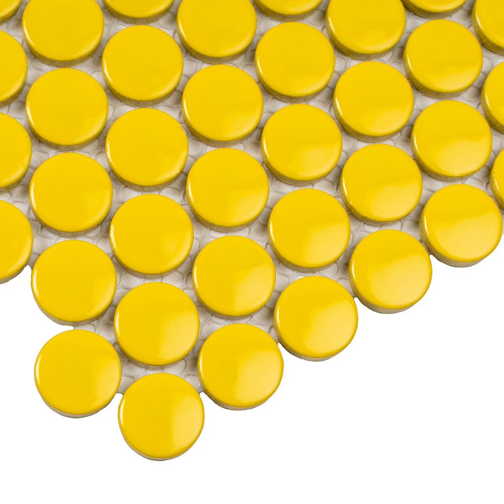 Button Ceramic Tile Yellow Buttons Porcelain Penny Round Tile | Colorful Kitchen, Pool Tiles