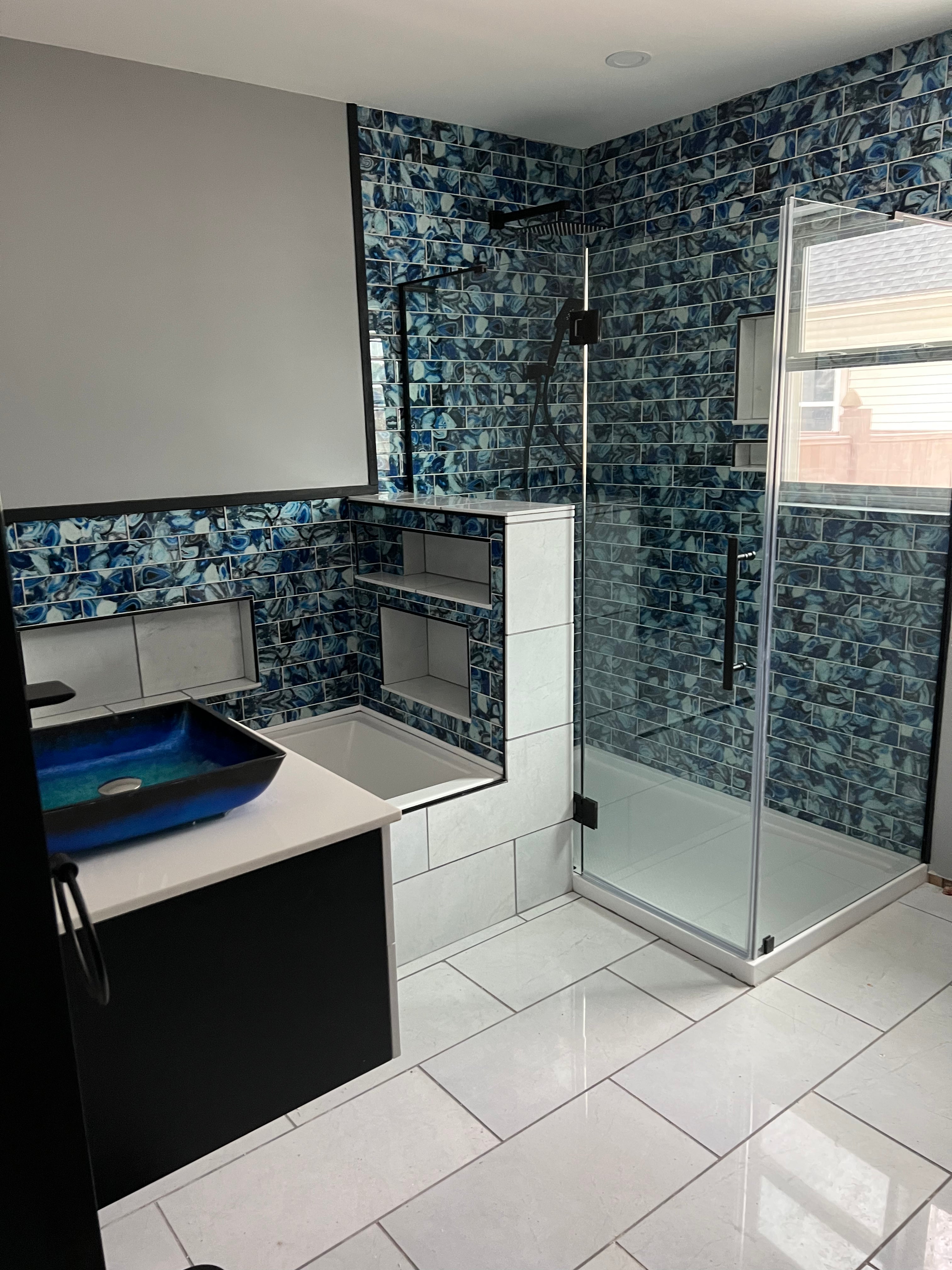 3" x 12" Blue Gemstone Agate Glass Tile | Tile Club