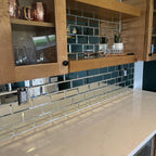 Beveled mirror glass tile bar backsplash