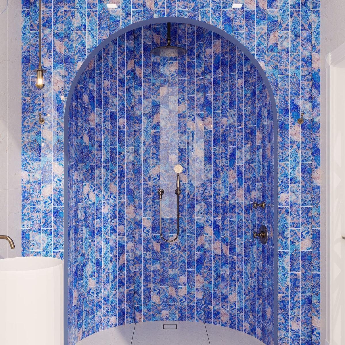 Gemstone blue glass subway bathroom tile