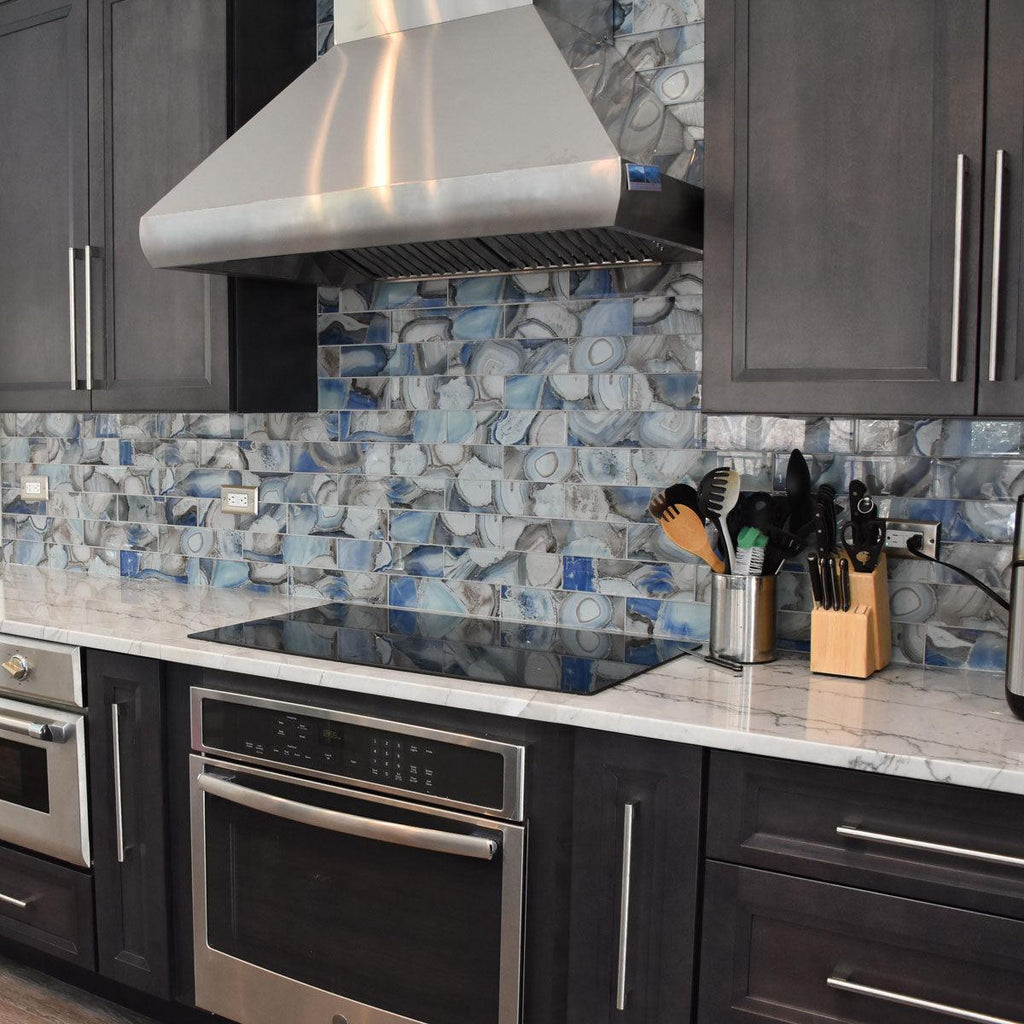 3" x 12" Agate Crystal Blue Geode Glass Tile | Tile Club