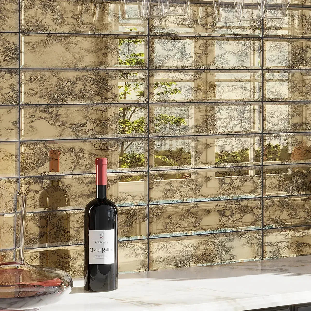 3x12 Beveled Antique Gold Mirror Glass Subway Tile | Tile Club