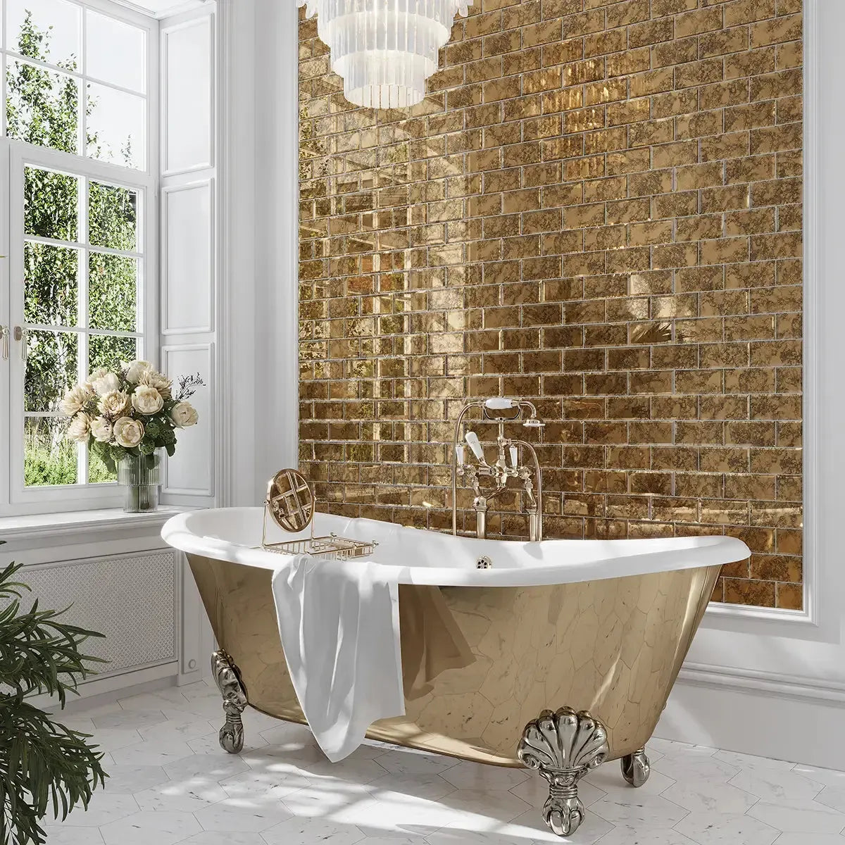 3x6 Beveled Antique Gold Mirror Glass Subway Tile | Tile Club