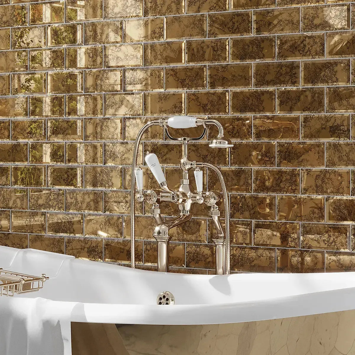 3x6 Beveled Antique Gold Mirror Glass Subway Tile | Tile Club