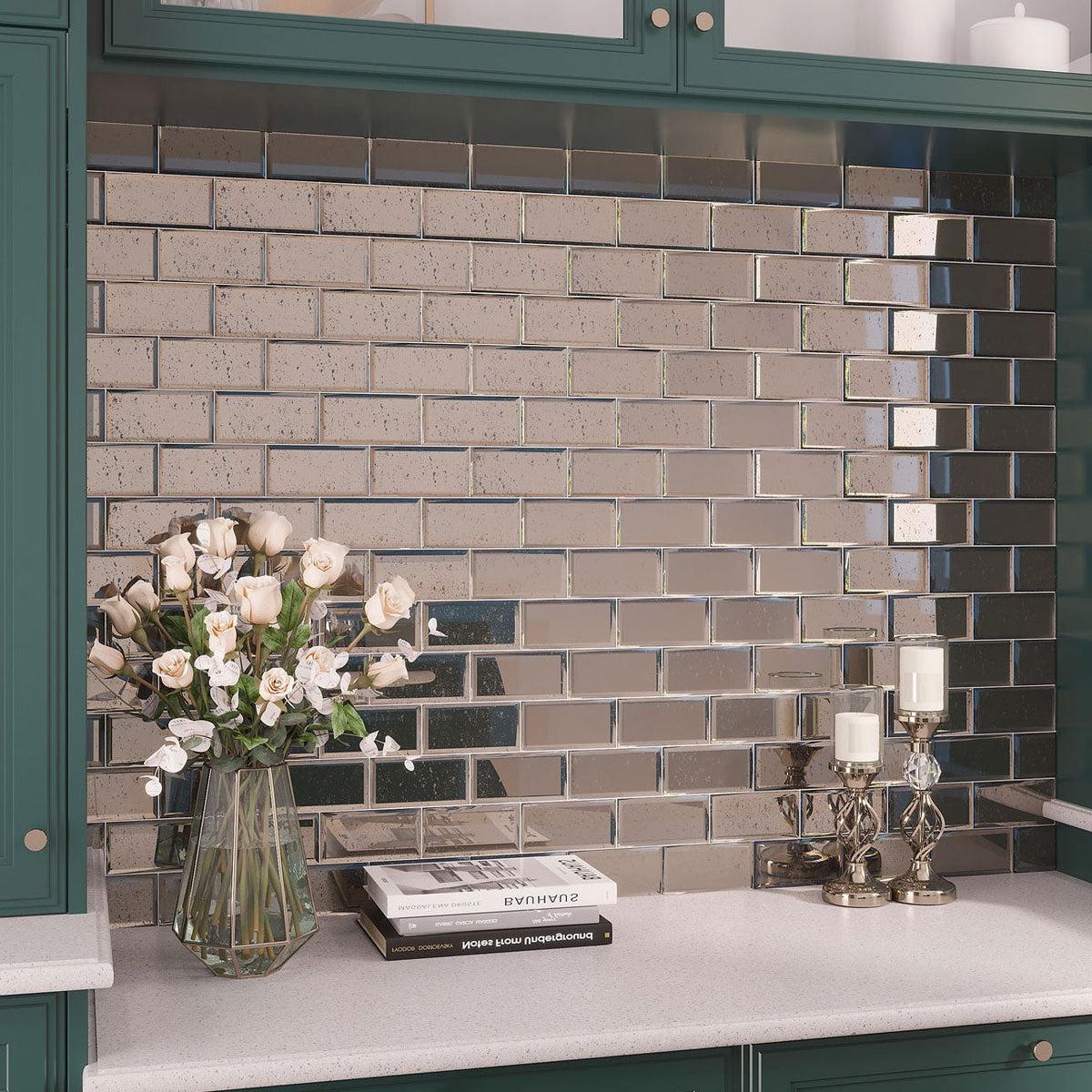 3x6 Beveled Antique Mirror Glass Subway Tile