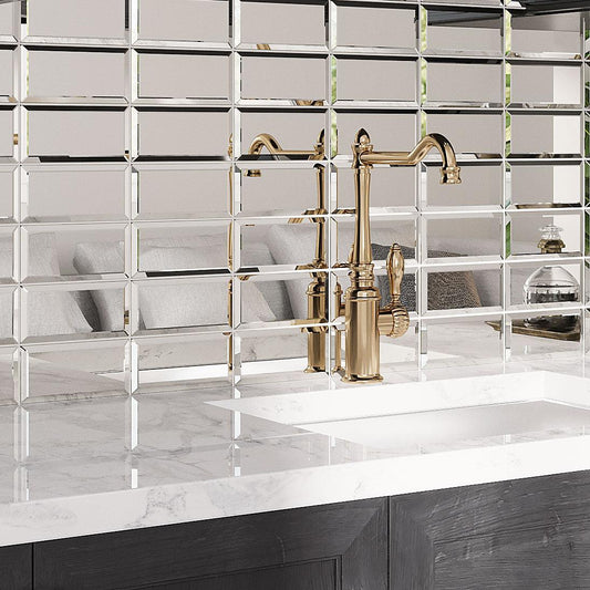 Backplash with Beveled Clear Mirror Glass Subway Tile