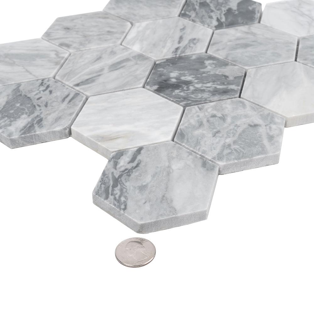3" Calacatta Bluette Hexagon Honed Marble Mosaic Tile | Tile Club