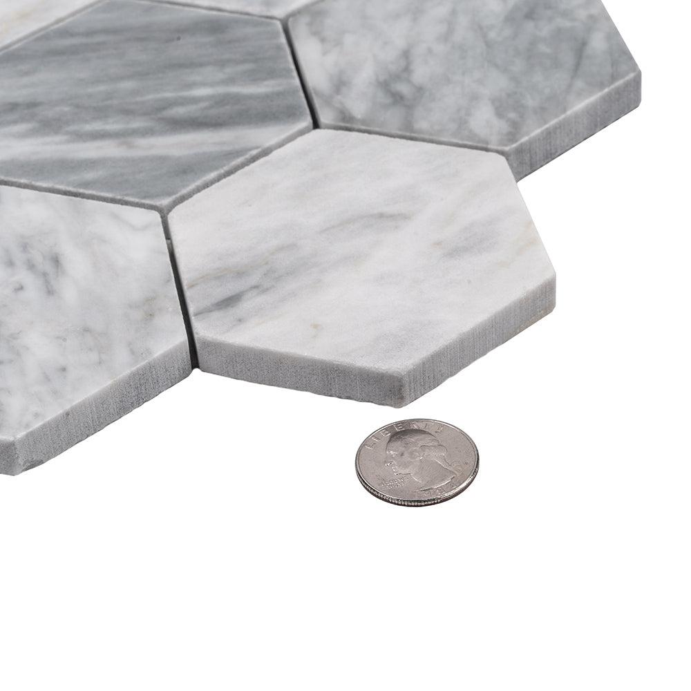 3" Calacatta Bluette Hexagon Polished Marble Mosaic Tile | Tile Club