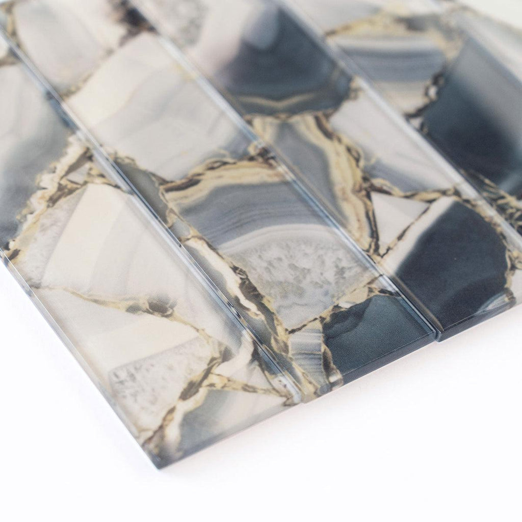 3" x 12" Smoky Quartz Geode Glass Tile | Tile Club