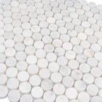 Bianco Carrara Penny Round Polished Marble Tile | Tile Club