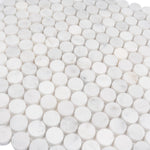 Bianco Carrara Penny Round Polished Marble Tile | Tile Club