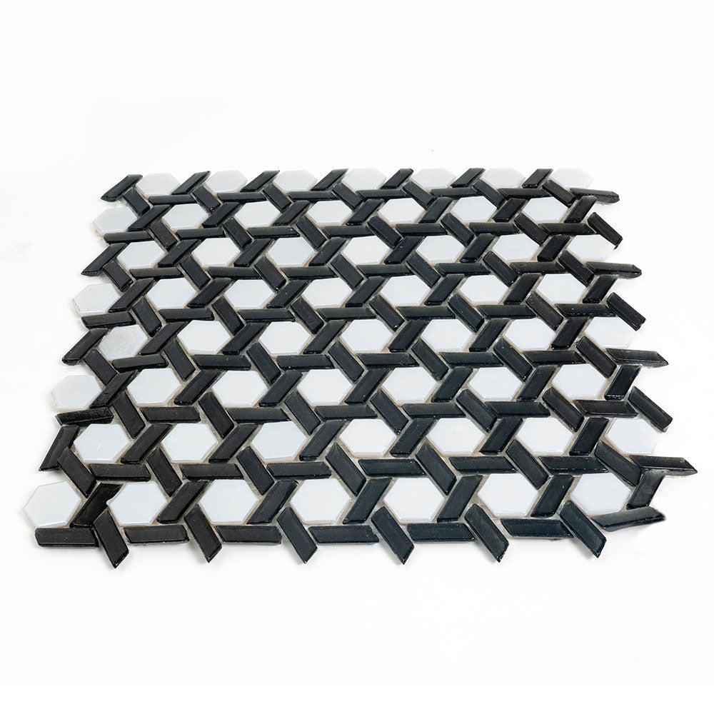 Black And White Weaved Hexagon Glass Mosaic Tile | Tile Club