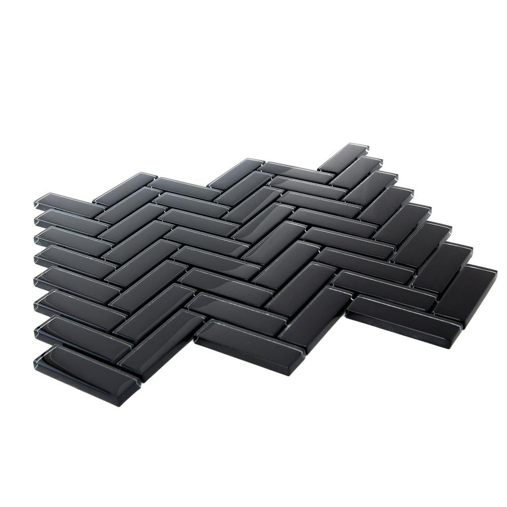 Obsidian Black Herringbone Glass Tile | Tile Club