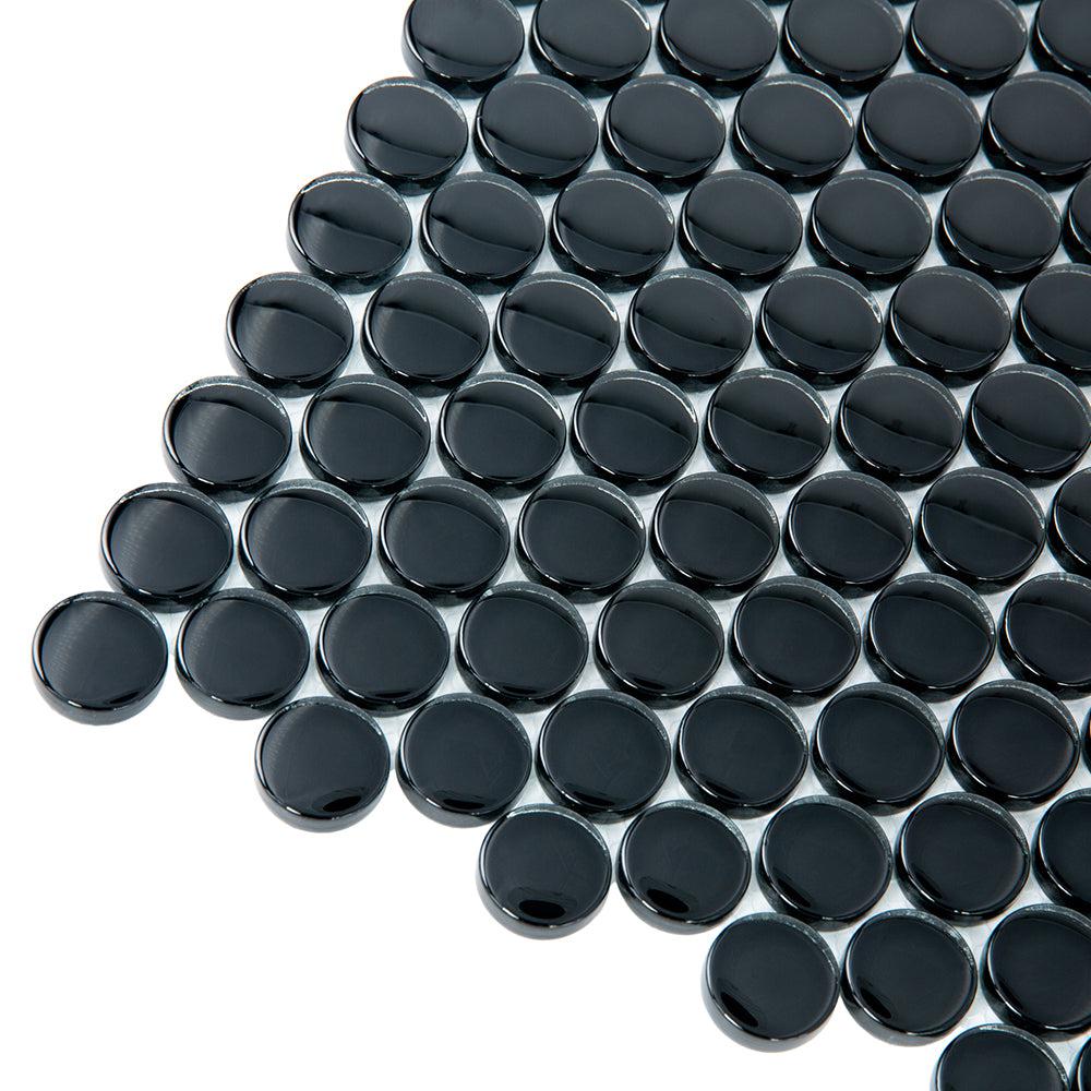 Obsidian Black Penny Round Glass Tile | Tile Club