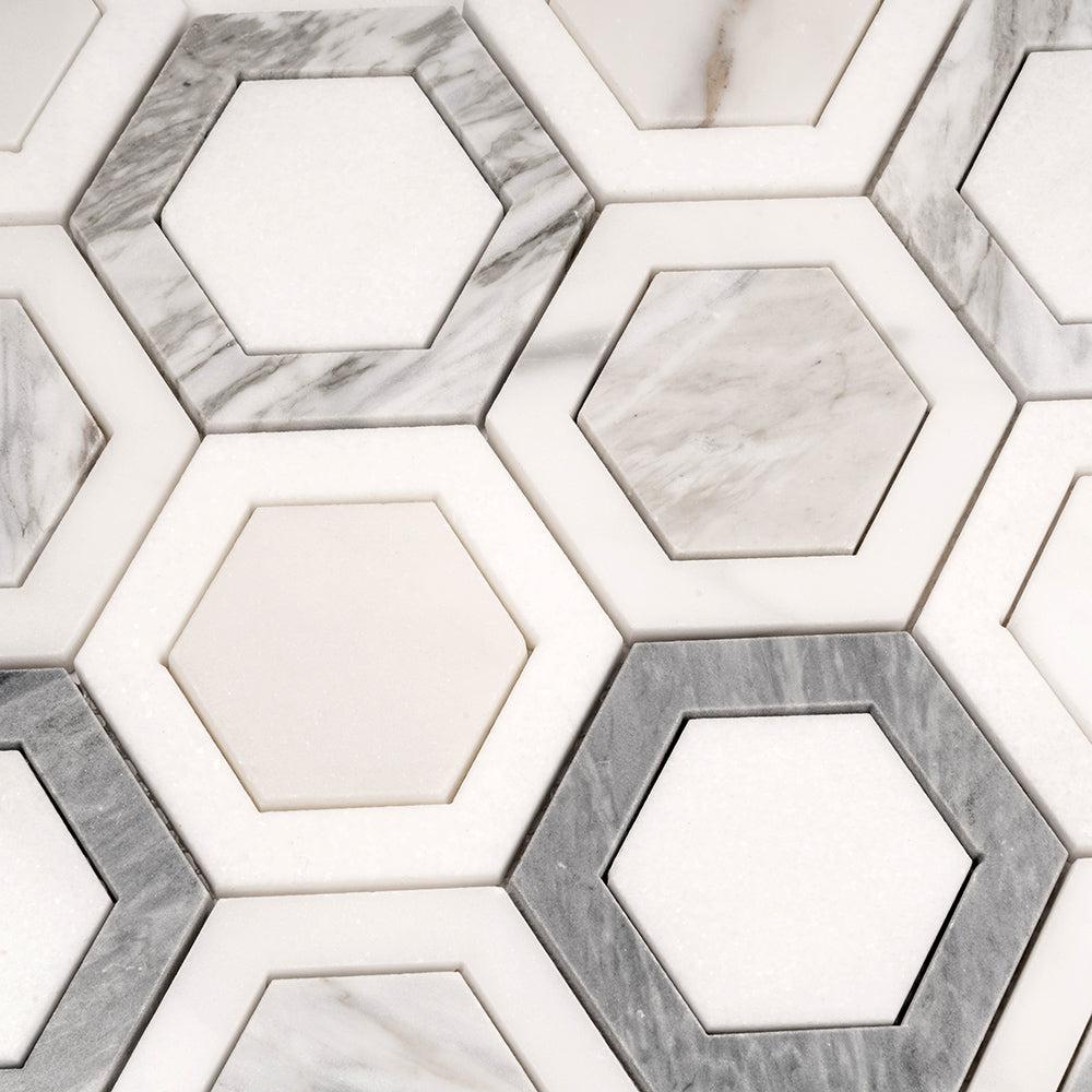 Calacatta Bluette Marble Double Hexagon Mosaic Tile