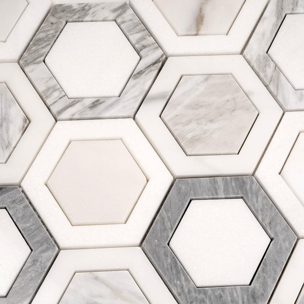 Calacatta Bluette Marble Double Hexagon Mosaic Tile | Tile Club