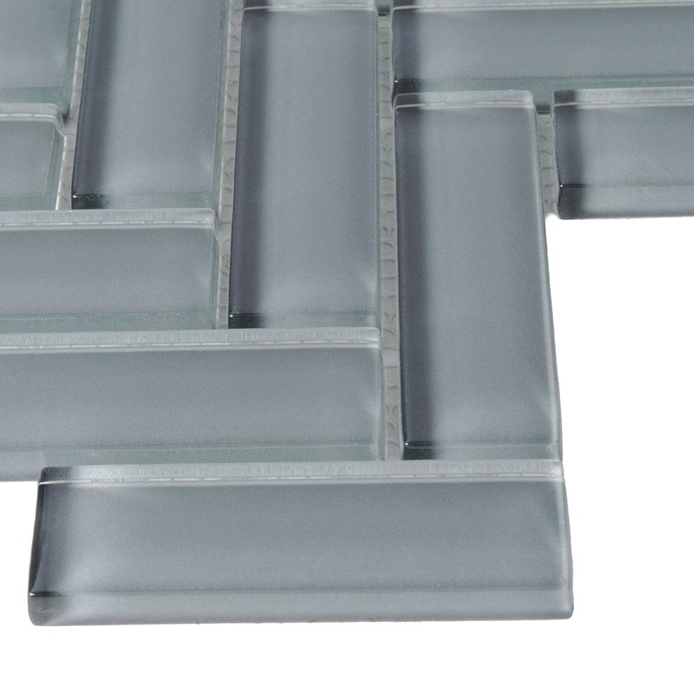 Cool Gray Herringbone Glass Tile