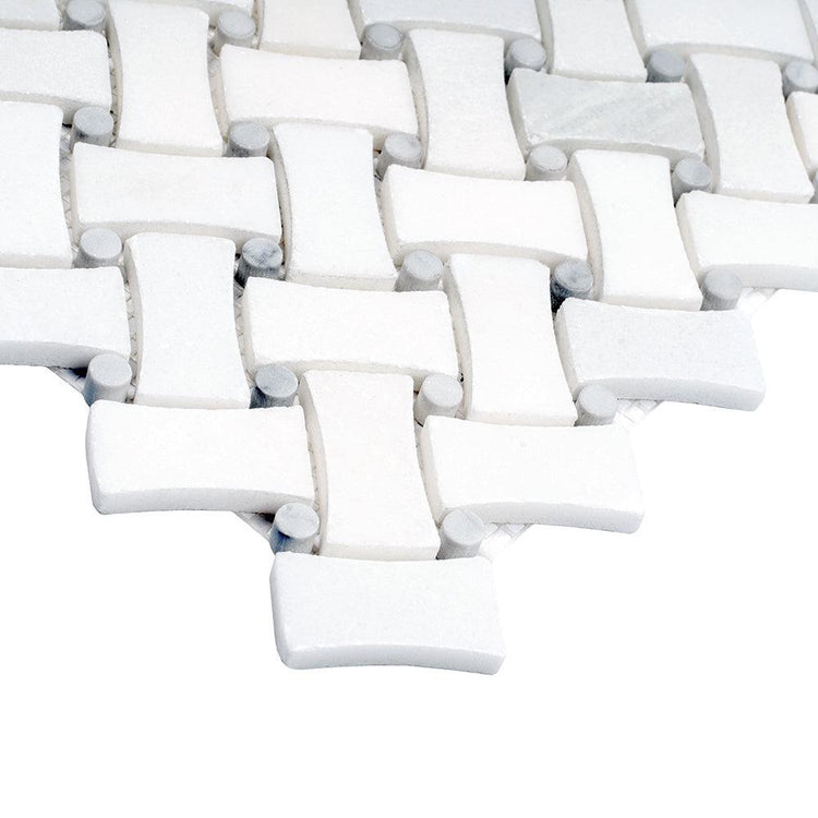 Curved Basket Weave Eastern White Marble Mosaic Tile | Tile Club