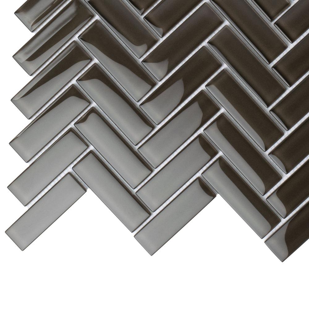 Dark Gray Herringbone Glass Tile | Tile Club