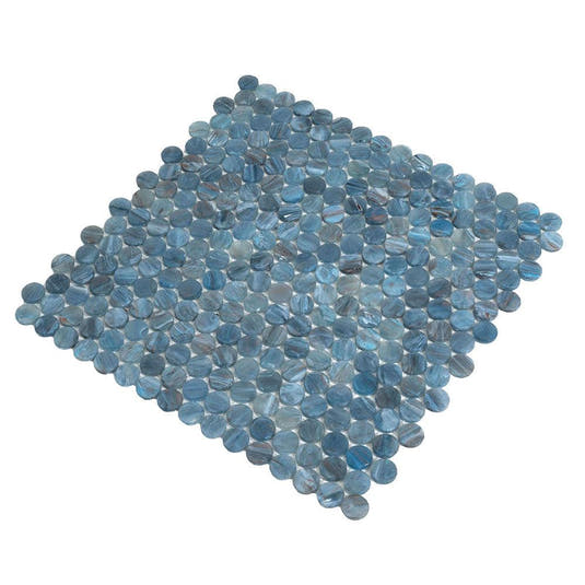 Denim Glass Round Penny Mosaic Tile | Tile Club