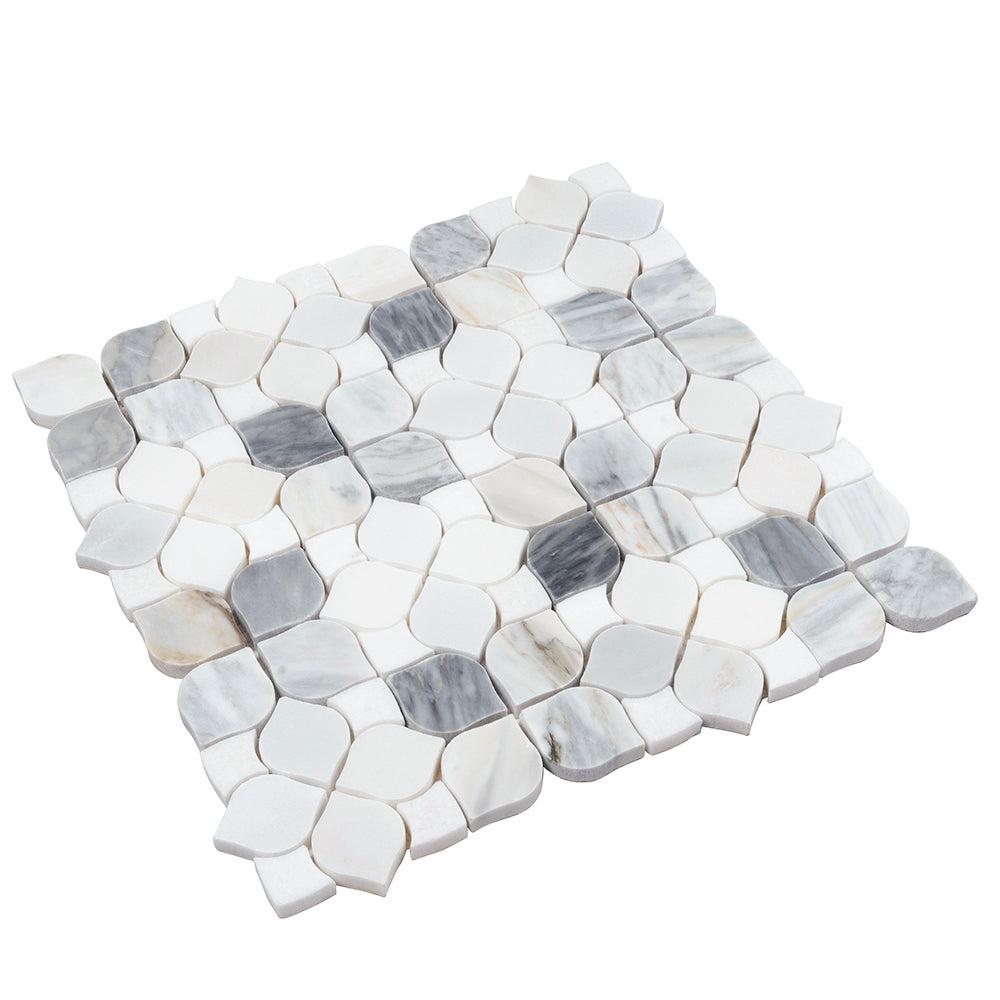 Fleur Calacatta Bluette and Thassos Flower Marble Mosaic Tile | Tile Club