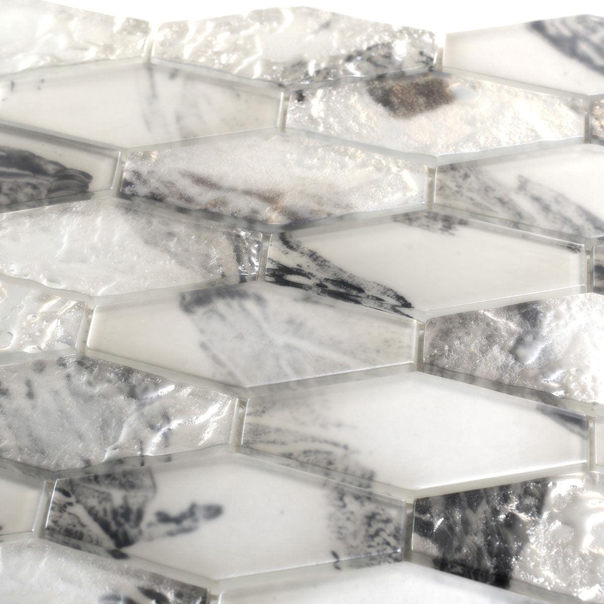 Frozen Dreams Elongated Hex Glass Mosaic Tile | Tile Club