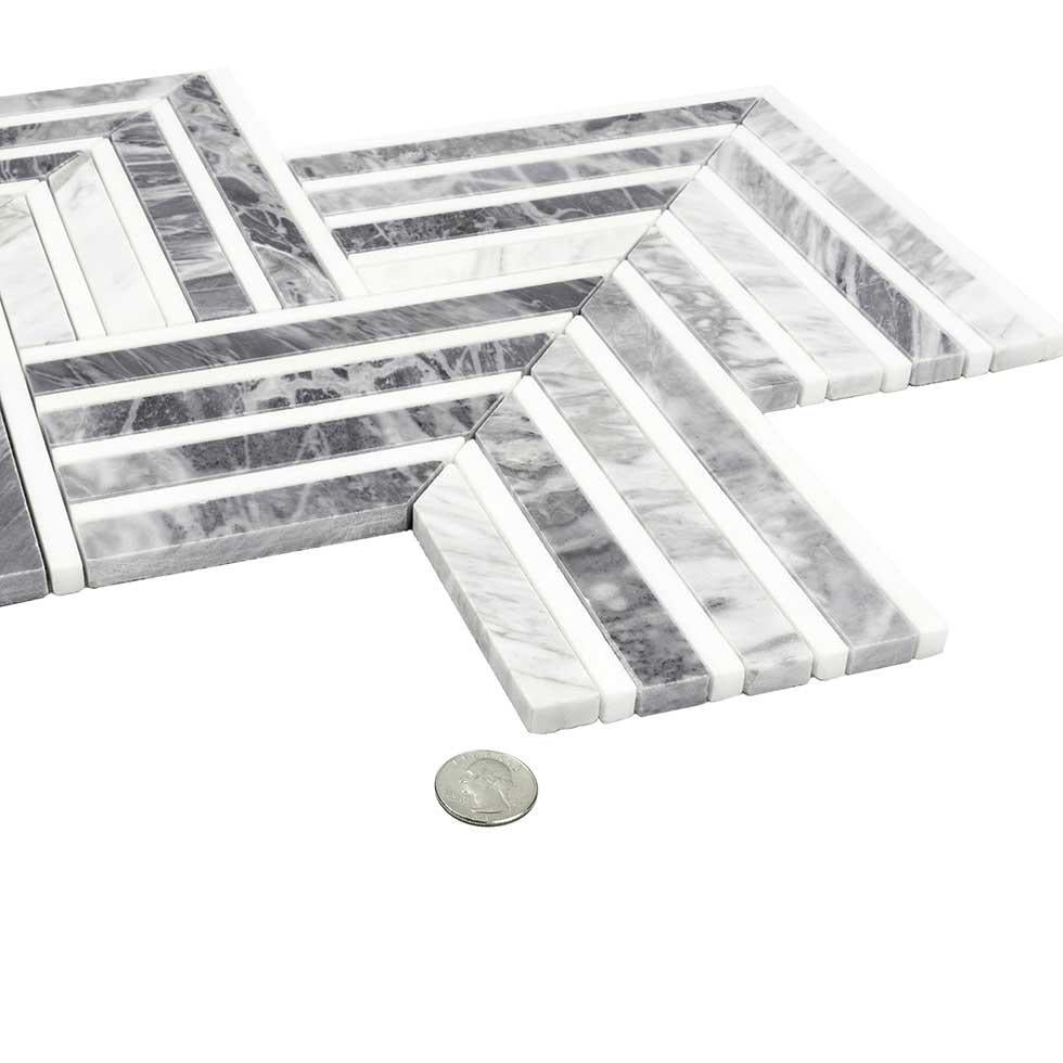 Geo Arrow Calacatta Bluette Marble Mosaic Tile | Tile Club