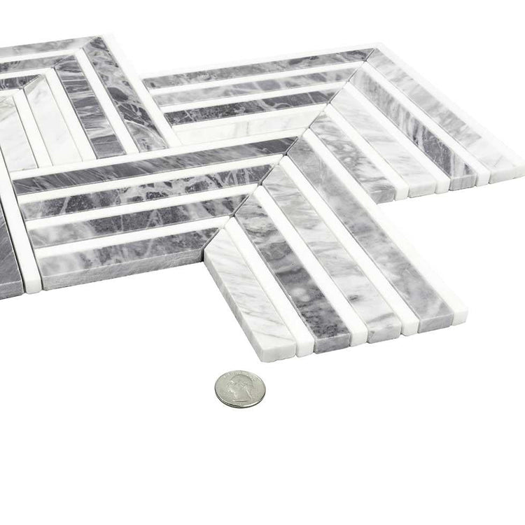 Geo Arrow Calacatta Bluette Marble Mosaic Tile | Tile Club
