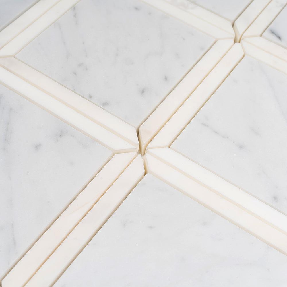 Geo Square White Carrara Marble Mosaic Tile | Tile Club