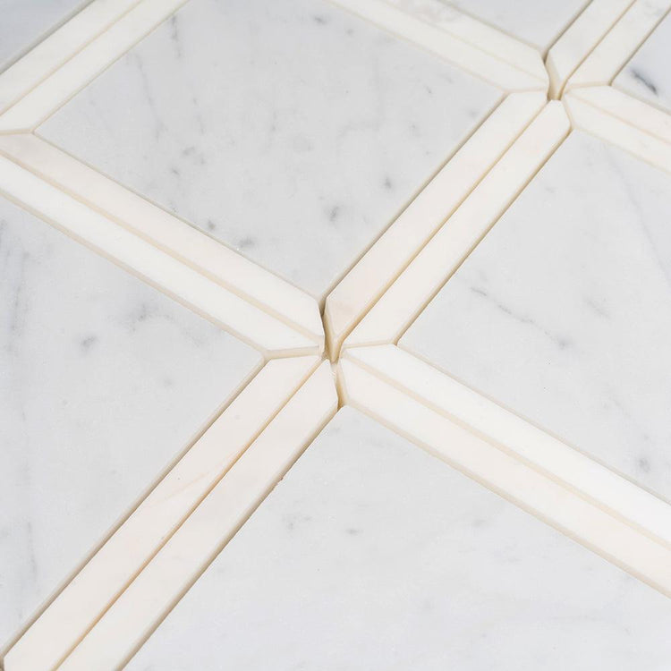 Geo Square White Carrara Marble Mosaic Tile | Tile Club