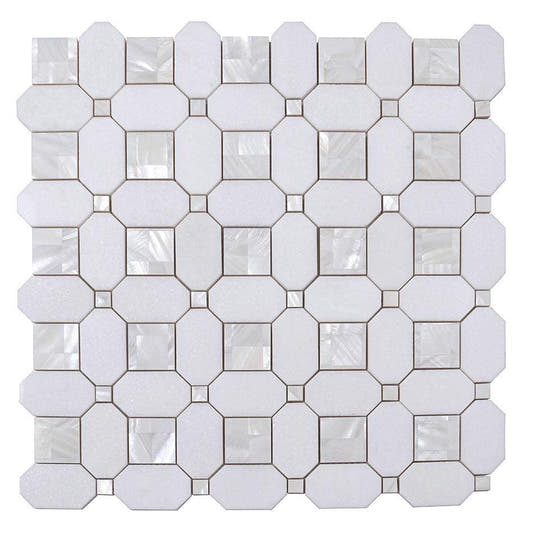 Geometric Pearl White Thassos Shell Tile | Tile Club