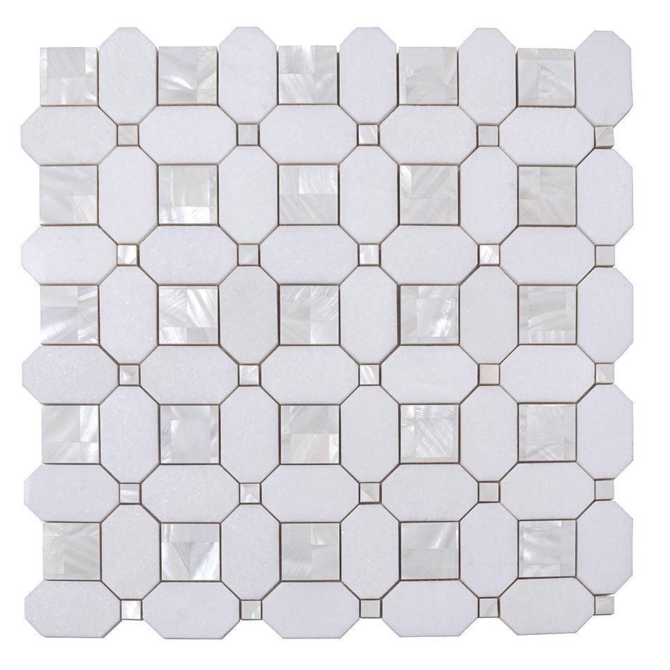 Geometric Pearl White Thassos Shell Tile | Tile Club