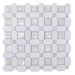 Geometric Pearl White Thassos Shell Tile Sample