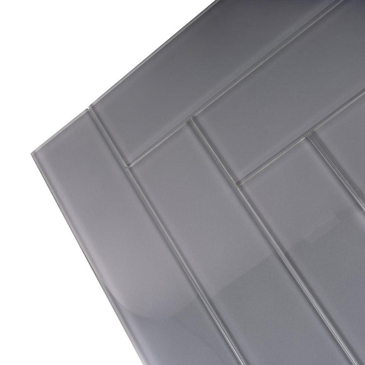 Glacier Dark Gray 3"x12" Polished Glass Tile Sample | Tile Club