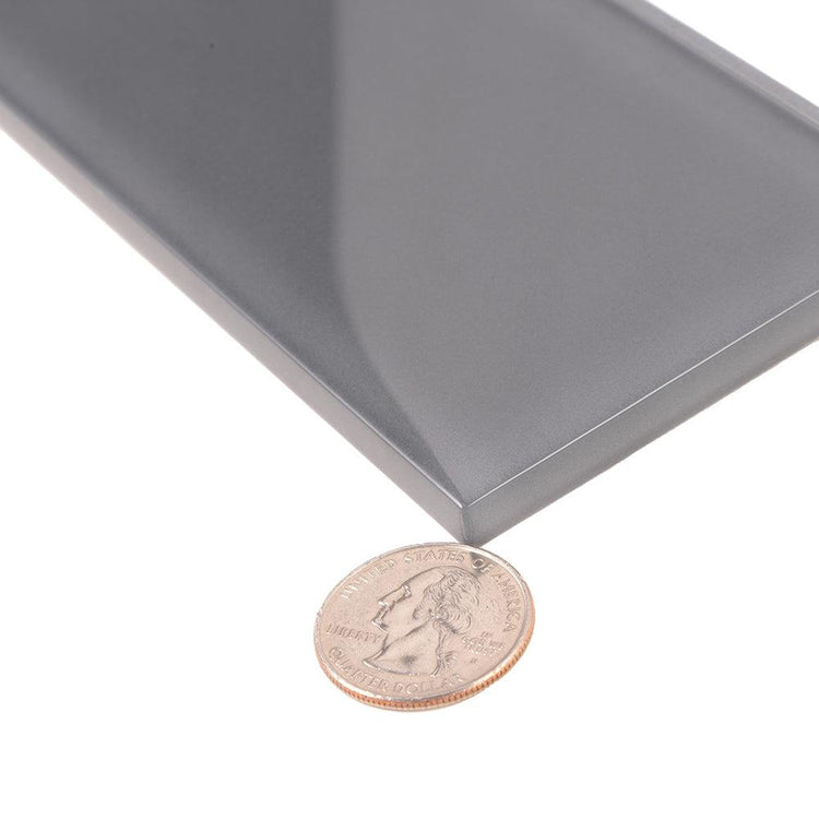 GLACIER DARK GRAY 3" x 6" POLISHED GLASS TILE Sample | Tile Club