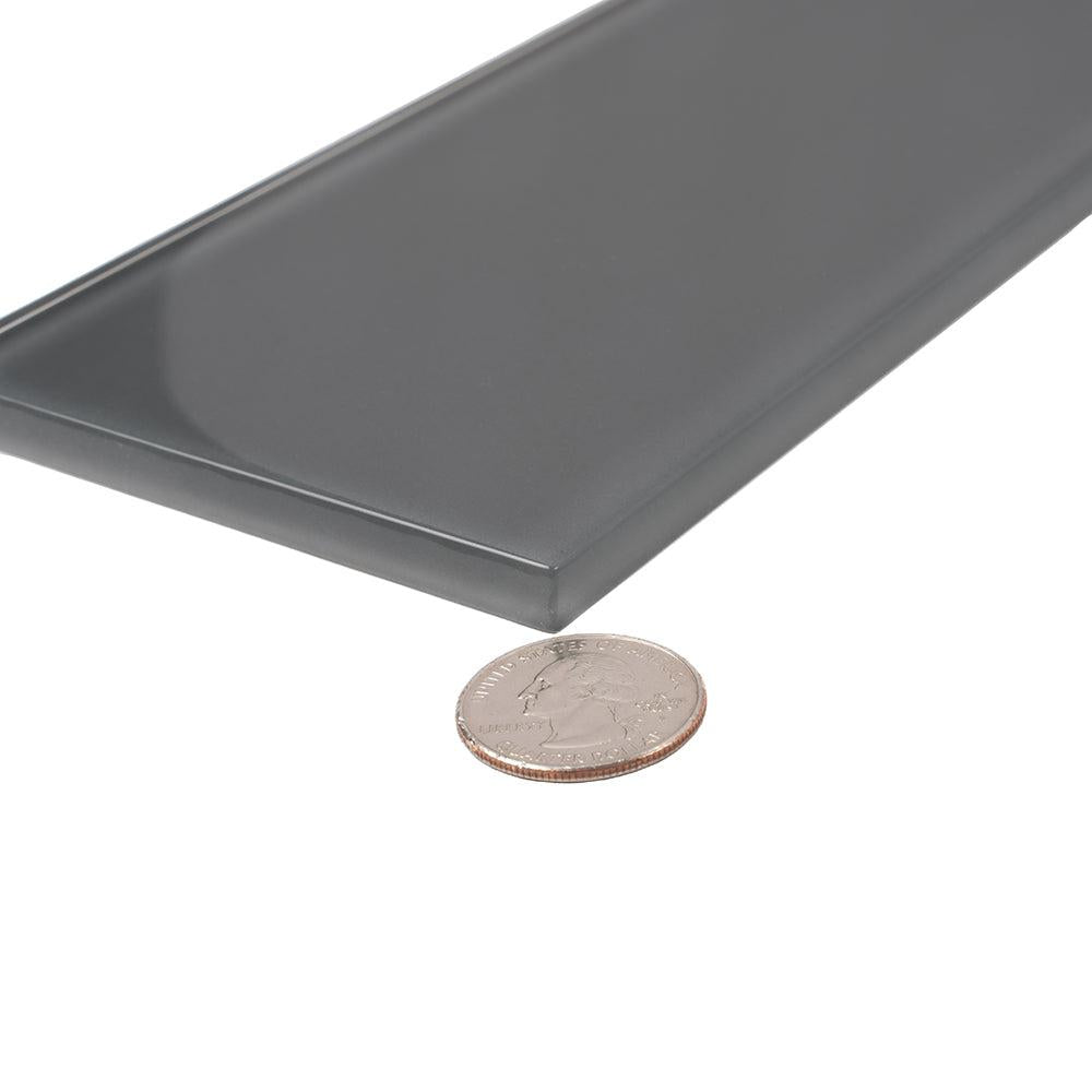 Glacier Dark Gray 4X16 Polished Glass Tile | Tile Club