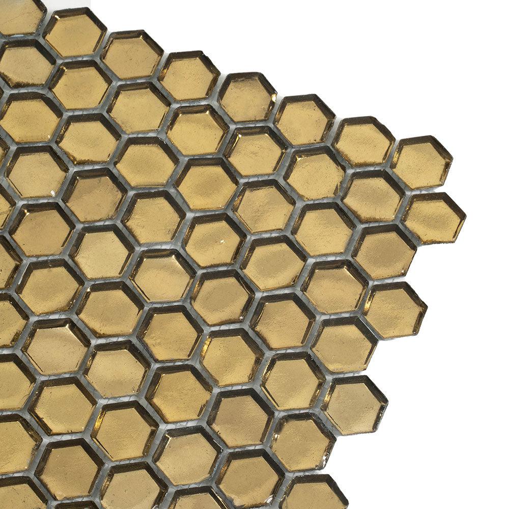 Glossy Gold Hexagon Glass Mosaic Tile | Tile Club