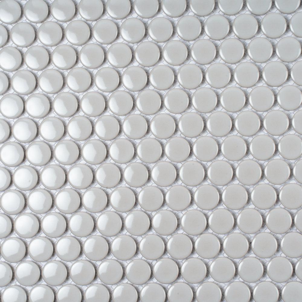 Glossy Gray Cream Buttons Porcelain Penny Round Tile