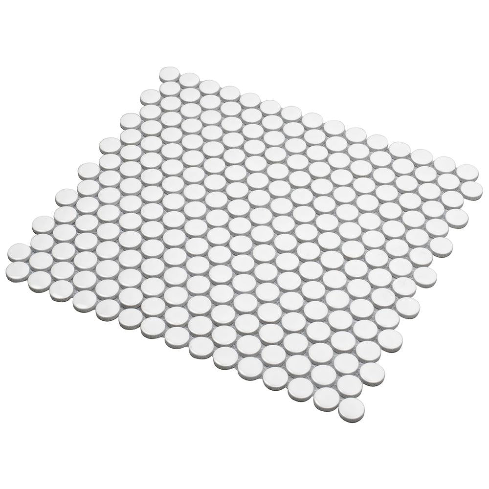 Glossy White Buttons Porcelain Penny Round Tile | Tile Club