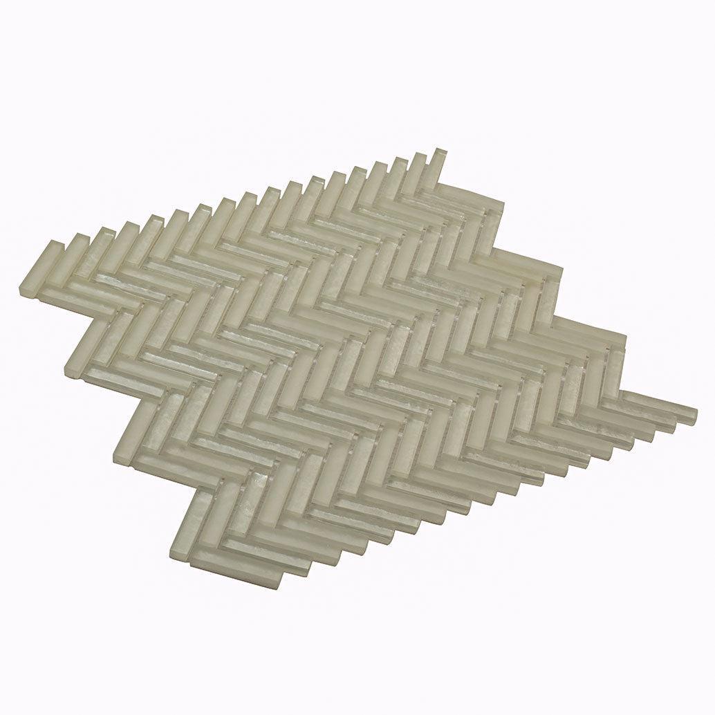 Herringbone White Glass Tile | Tile Club