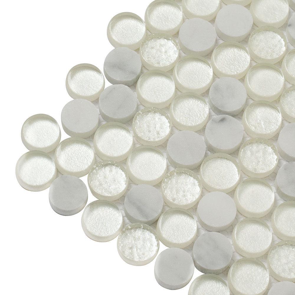 Ice Cold Penny Round White Glass Bianco Carrara Tiles | Tile Club